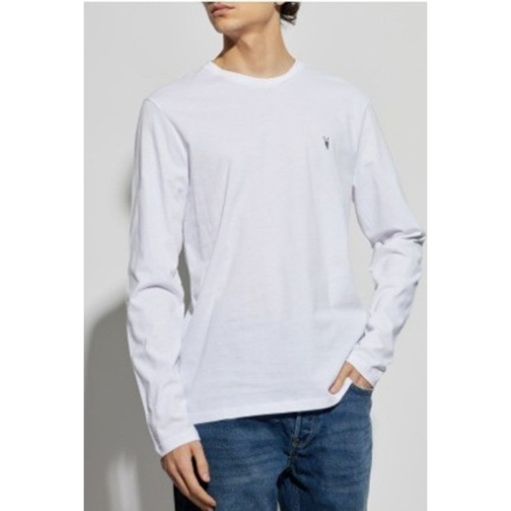 All Saints Men's Brace Long-Sleeve 100% Organic Cotton T-shirt White Medium Good
